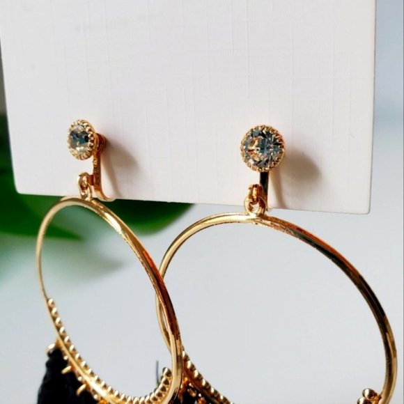 Clip On Tassel Hoops Earrings - Picture 5 of 6